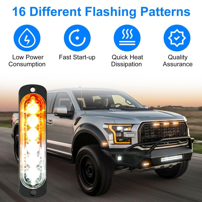 EEEKit 10 PCS LED Emergency Strobe Lights, 6 LED Amber White Strobe Warning Emergency Flashing Lights Surface Mount Caution Construction Hazard Light Bar for Car Truck Van Off-road Vehicle ATV SUV - Image 3
